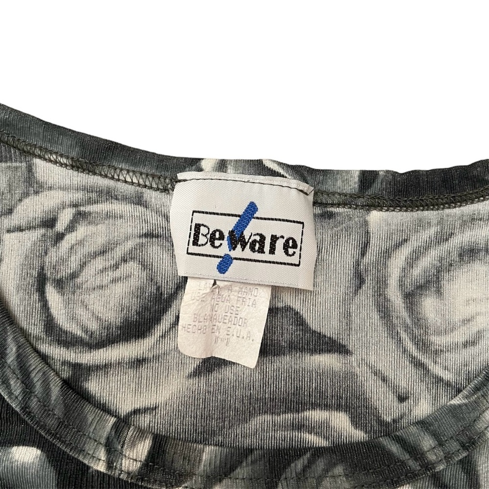 Vintage 90s Y2K Beware Gray Rose Floral Printed Top - Picture 3 of 4